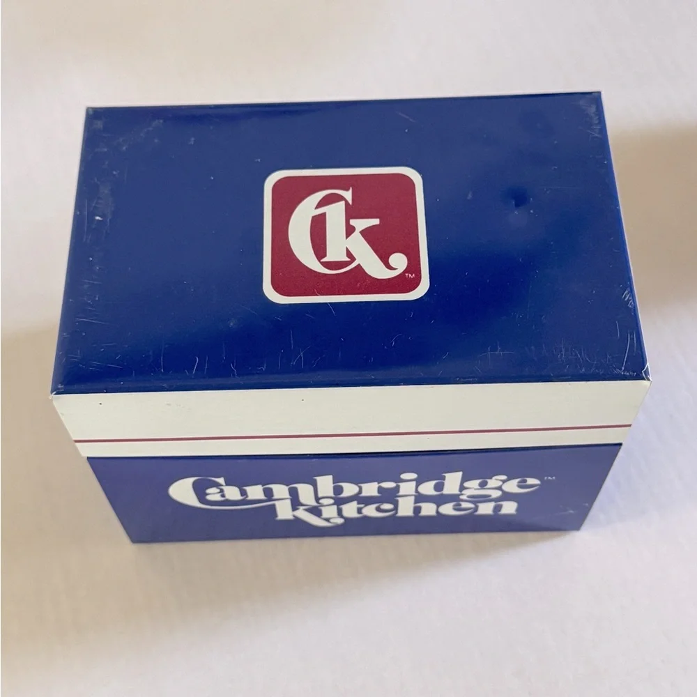 Vintage Blue and White Metal Recipe Box Cambridge Kitchen Graphic Cottagecore